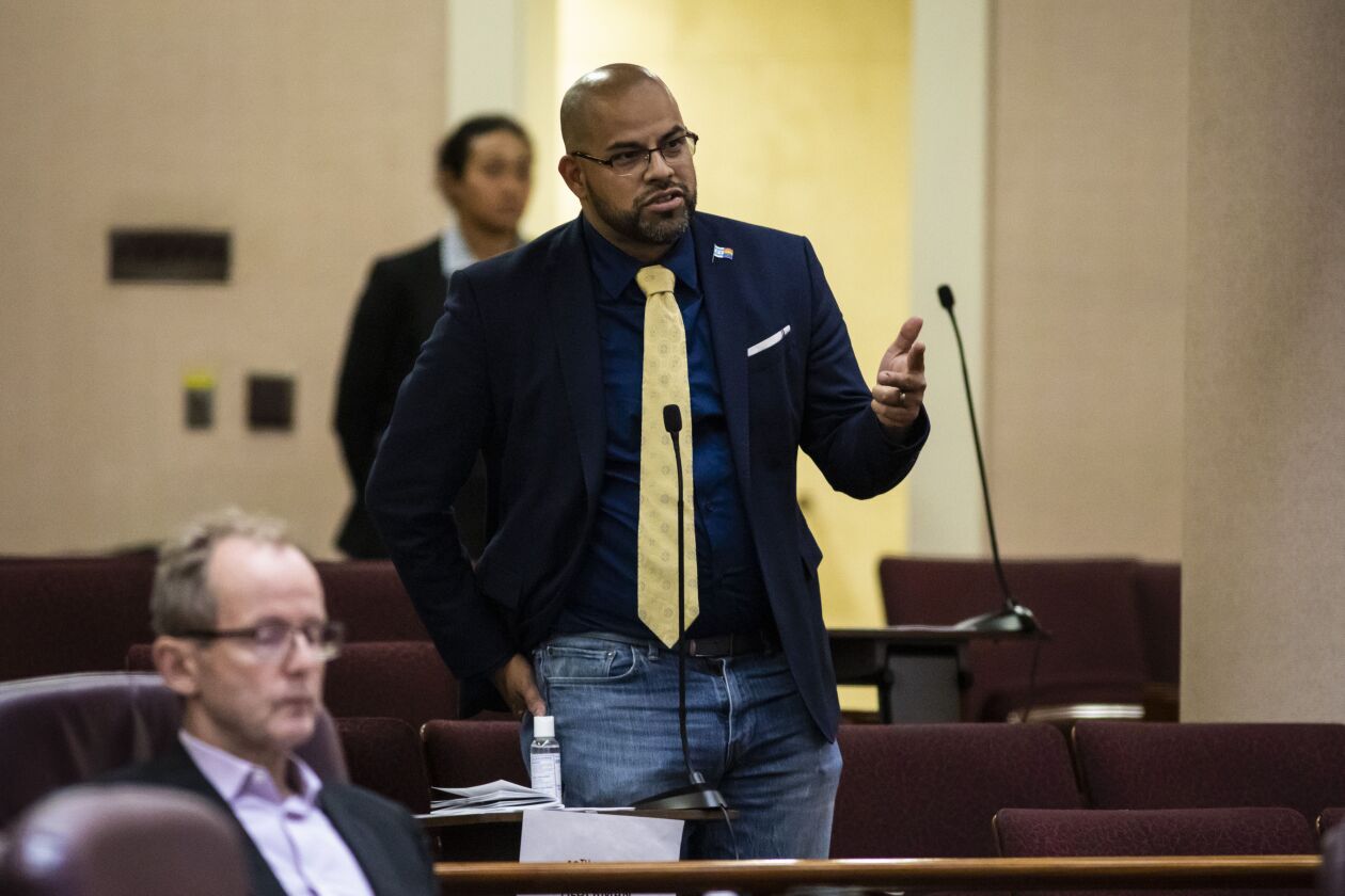 Ald. Andre Vasquez (40th) speaks during a Chicago City Council meeting at City Hall, Friday afternoon, June 25, 2021.